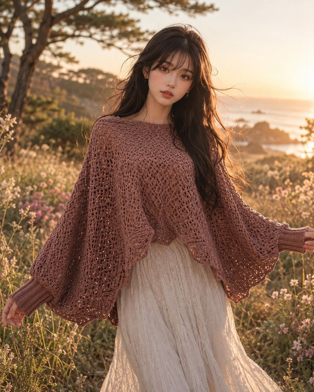 Slow Mornings Daydreaming by the Window cropped crochet boho dolman sweater